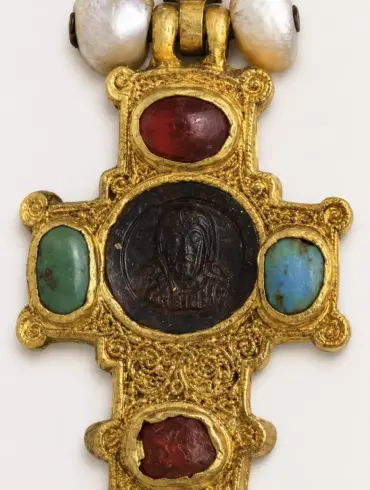 Vatopedi Pectoral Cross With A Dark Jasper Cameo Of Christ, Pearls And Gemstones