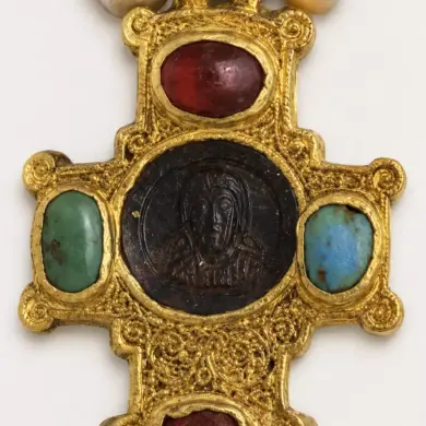 Vatopedi Pectoral Cross With A Dark Jasper Cameo Of Christ, Pearls And Gemstones