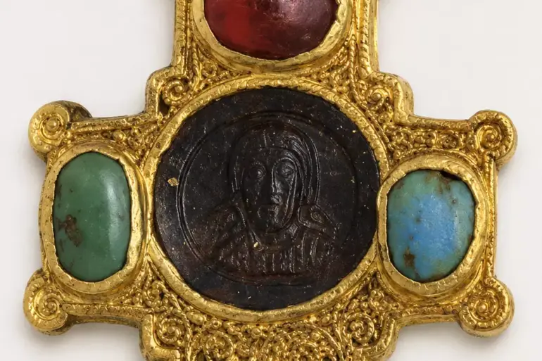 Vatopedi Pectoral Cross With A Dark Jasper Cameo Of Christ, Pearls And Gemstones