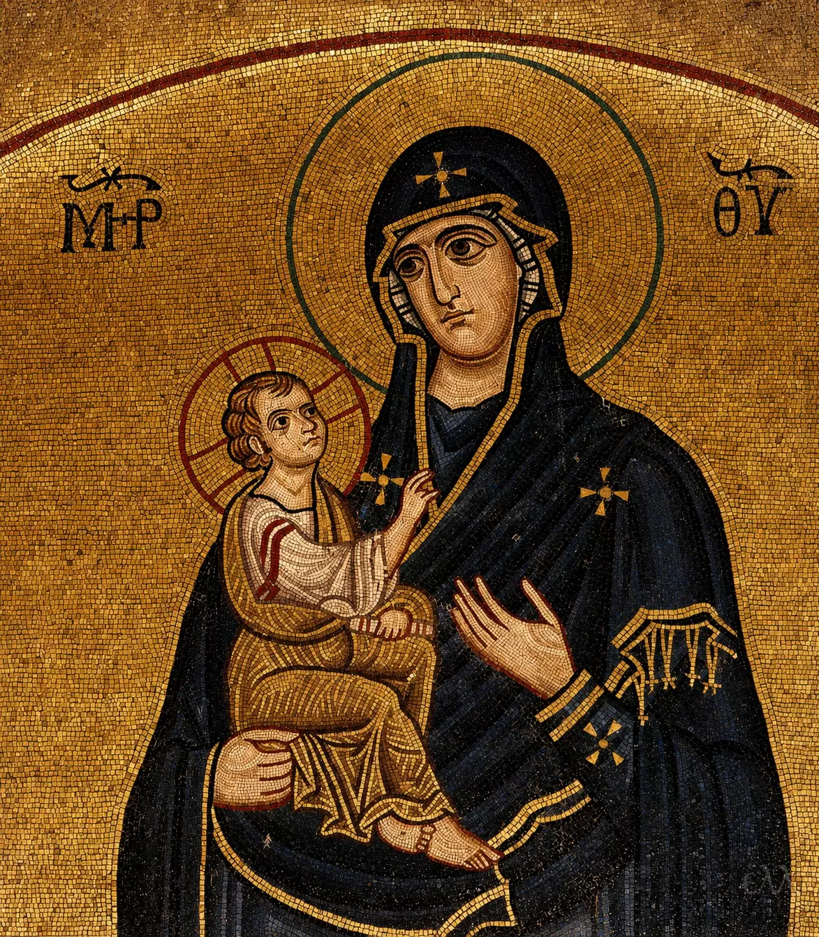 Mosaïque Byzantine De L'Hodegetria Dans Le Catholicon Du Monastère D'Hosios Loukas, Béotie