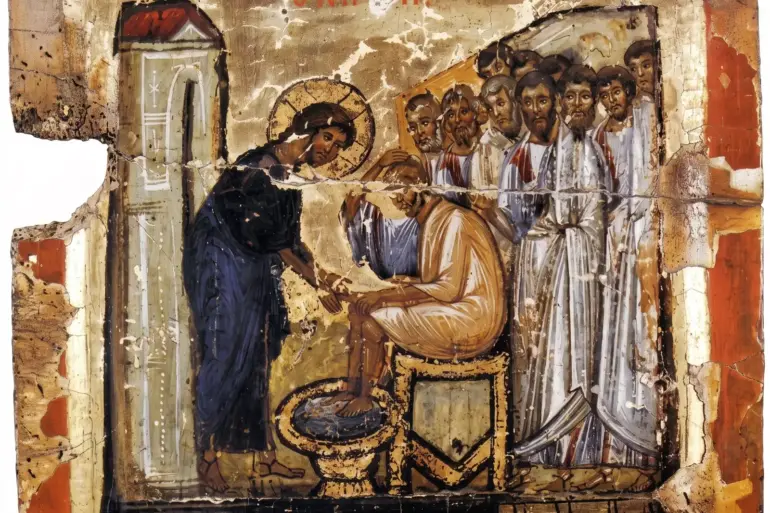 Washing Of The Feet Sinai Icon With Christ Bending Before Peter And The Apostles