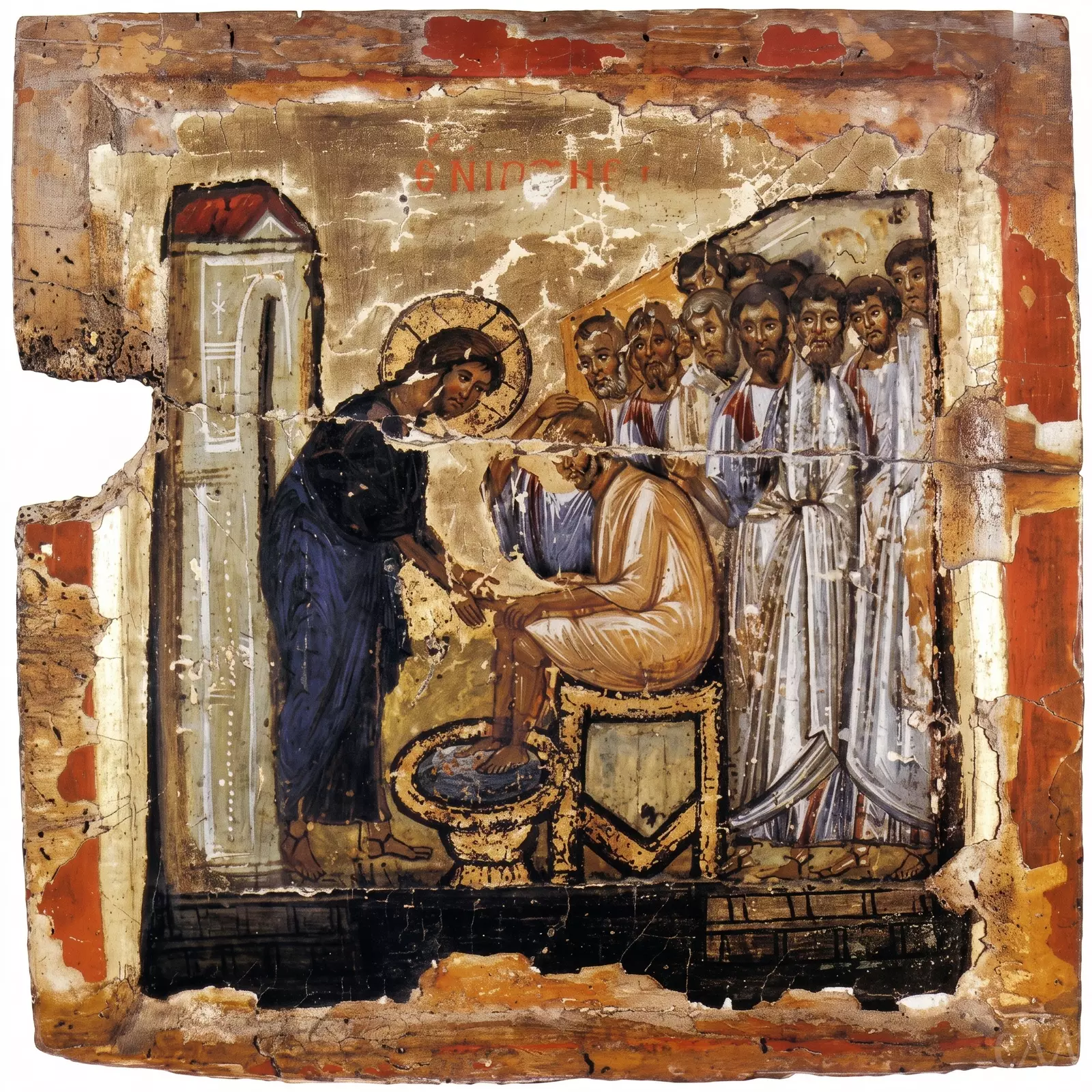 Washing Of The Feet Sinai Icon With Christ Bending Before Peter And The Apostles