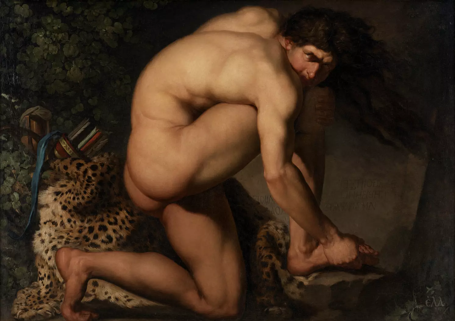 Philoctetes Yang Terluka Karya Abildgaard, Tubuh Telanjang Di Atas Kulit Macan Tutul