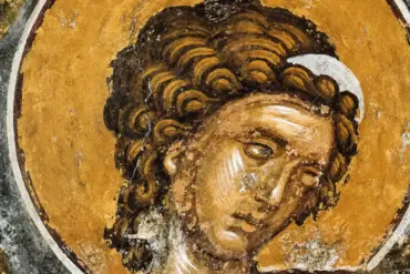 Λεπτομέρεια Προσώπου Του Αρχαγγέλου Της Αναλήψεως Σε Βυζαντινή Τοιχογραφία