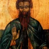 Μεταβυζαντινή Εικόνα Οσίου Μαξίμου Καυσοκαλύβη Με Φωτοστέφανο Και Ευλογία