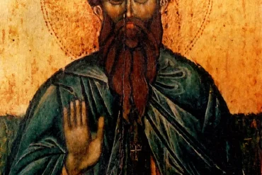 Μεταβυζαντινή Εικόνα Οσίου Μαξίμου Καυσοκαλύβη Με Φωτοστέφανο Και Ευλογία