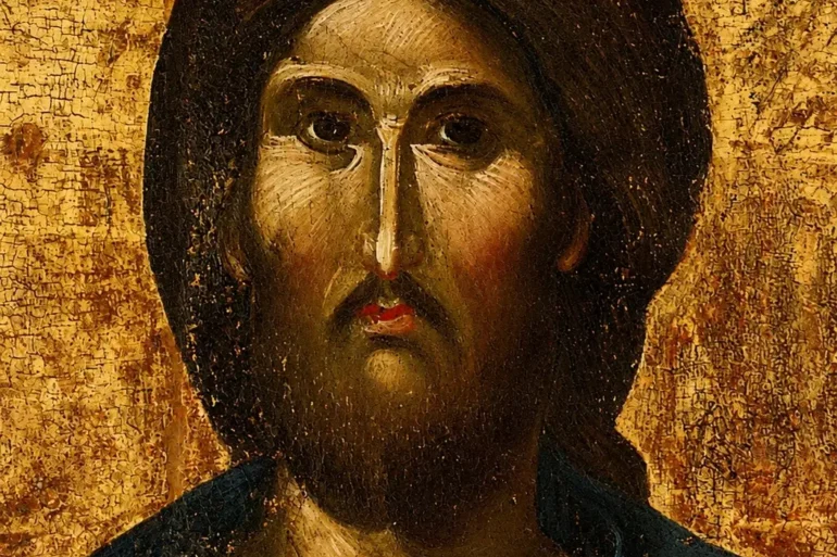Λεπτομέρεια Προσώπου Του Χριστού Παντοκράτορα Σε Βυζαντινή Εικόνα Του 14Ου Αιώνα