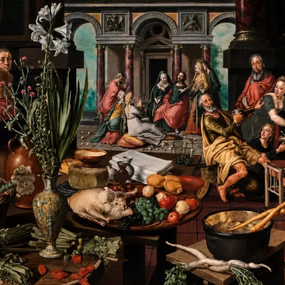Christ In The House Of Martha And Mary By Pieter Aertsen With A Lavish Kitchen Still Life