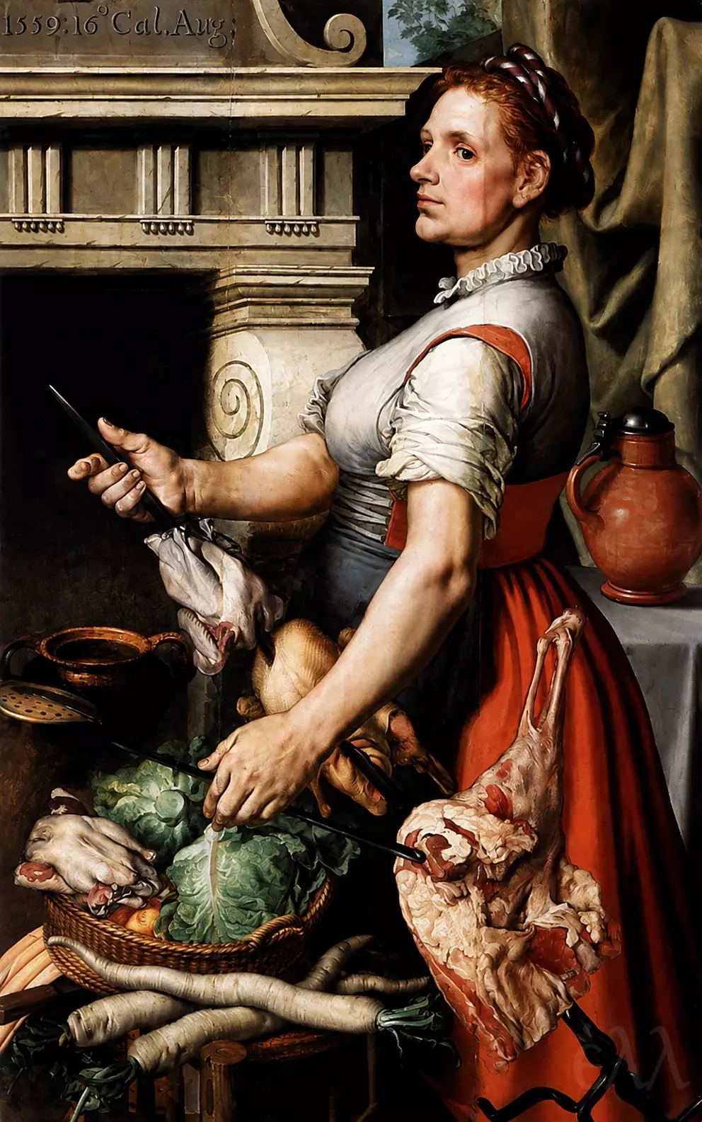Cook In Front Of The Stove By Pieter Aertsen With Cook, Poultry And Vegetables