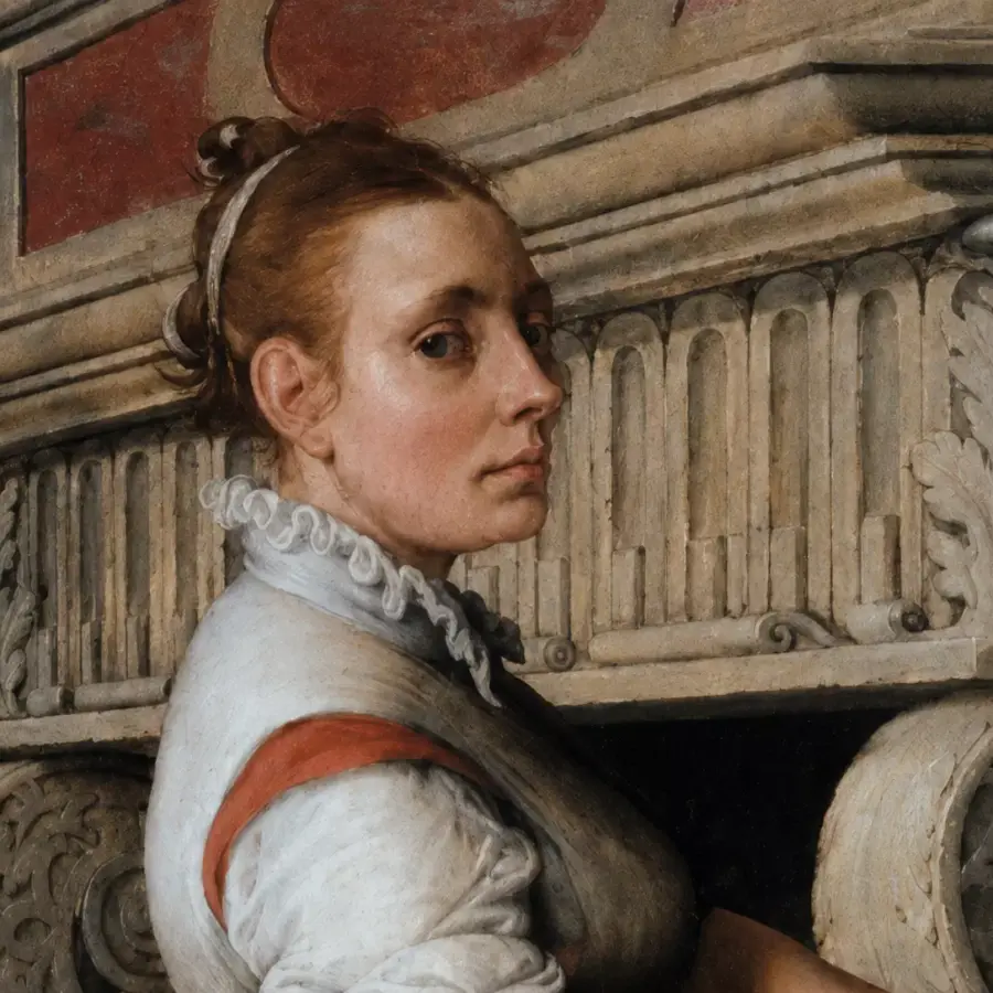 Pieter Aertsen The Cook Detail Showing The Woman’s Direct Gaze And White Ruffled Collar