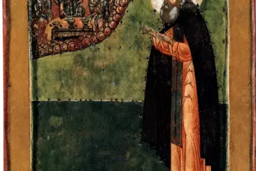Saint Macarius Of Kalyazin Icon With The Saint Praying Before The Holy Trinity