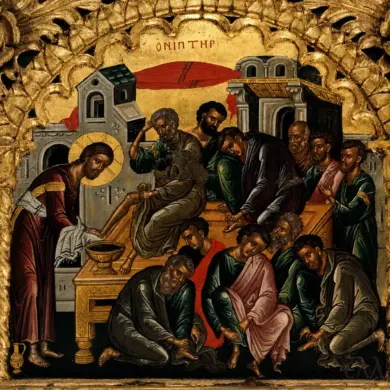 Теофан Критянин: Измиването на краката върху Ивиронския епистил, 1535–1545.