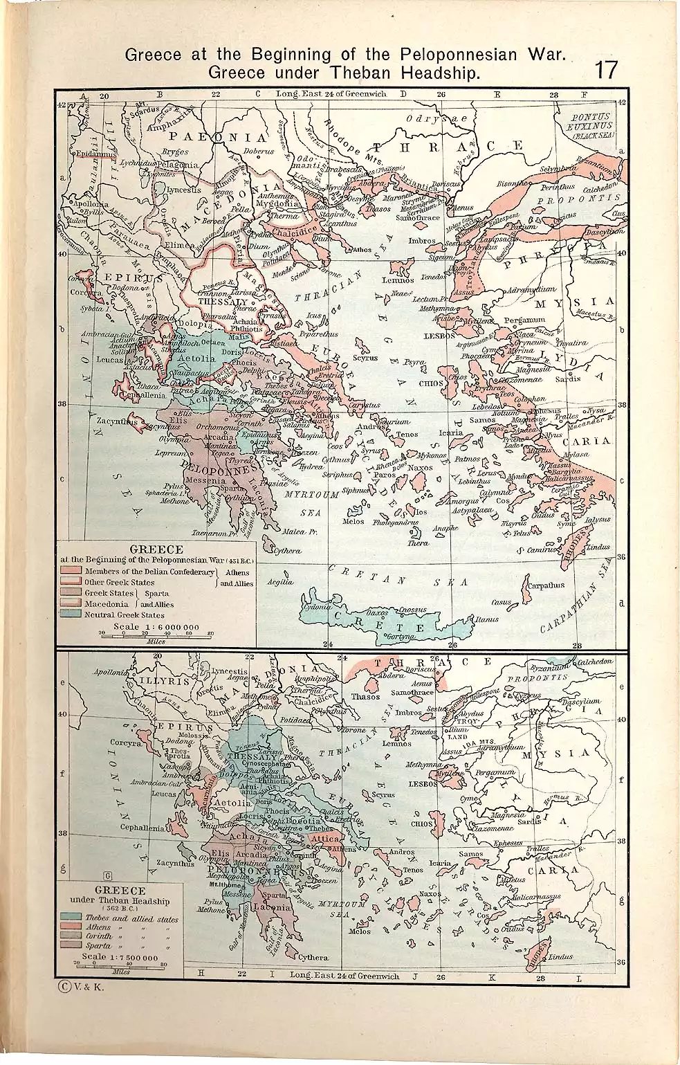 Ιστορικός χάρτης της αρχαίας Ελλάδας με τις συμμαχίες Αθήνας και Σπάρτης στην αρχή του Πελοποννησιακού Πολέμου, το 431 π.Χ., και την Ελλάδα της θηβαϊκής ηγεμονίας, το 362 π.Χ.