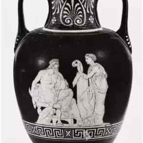 Jarrón de dos asas con Némesis sosteniendo un rollo ante Zeus entronizado y un águila junto al trono.